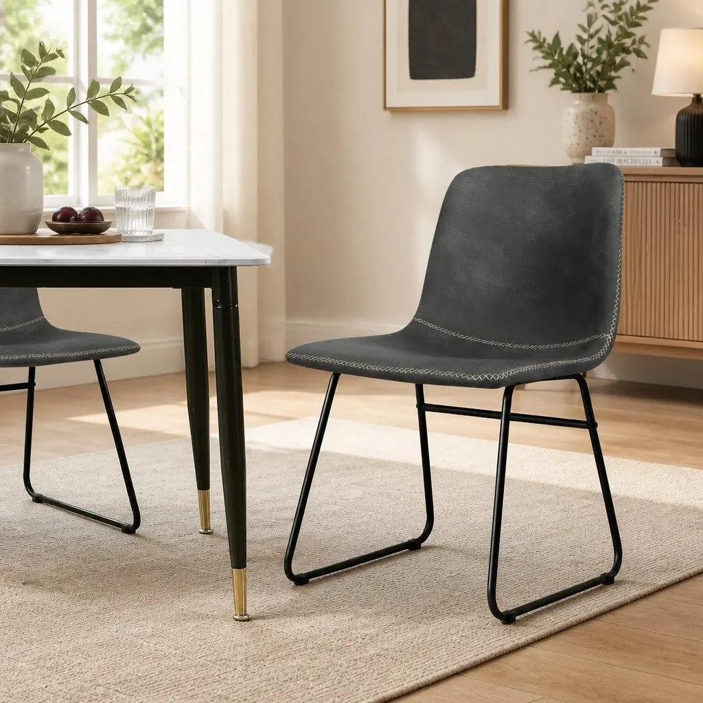 Dining Chairs Faux Leather Moulded Ergonomic Set of 4 Black