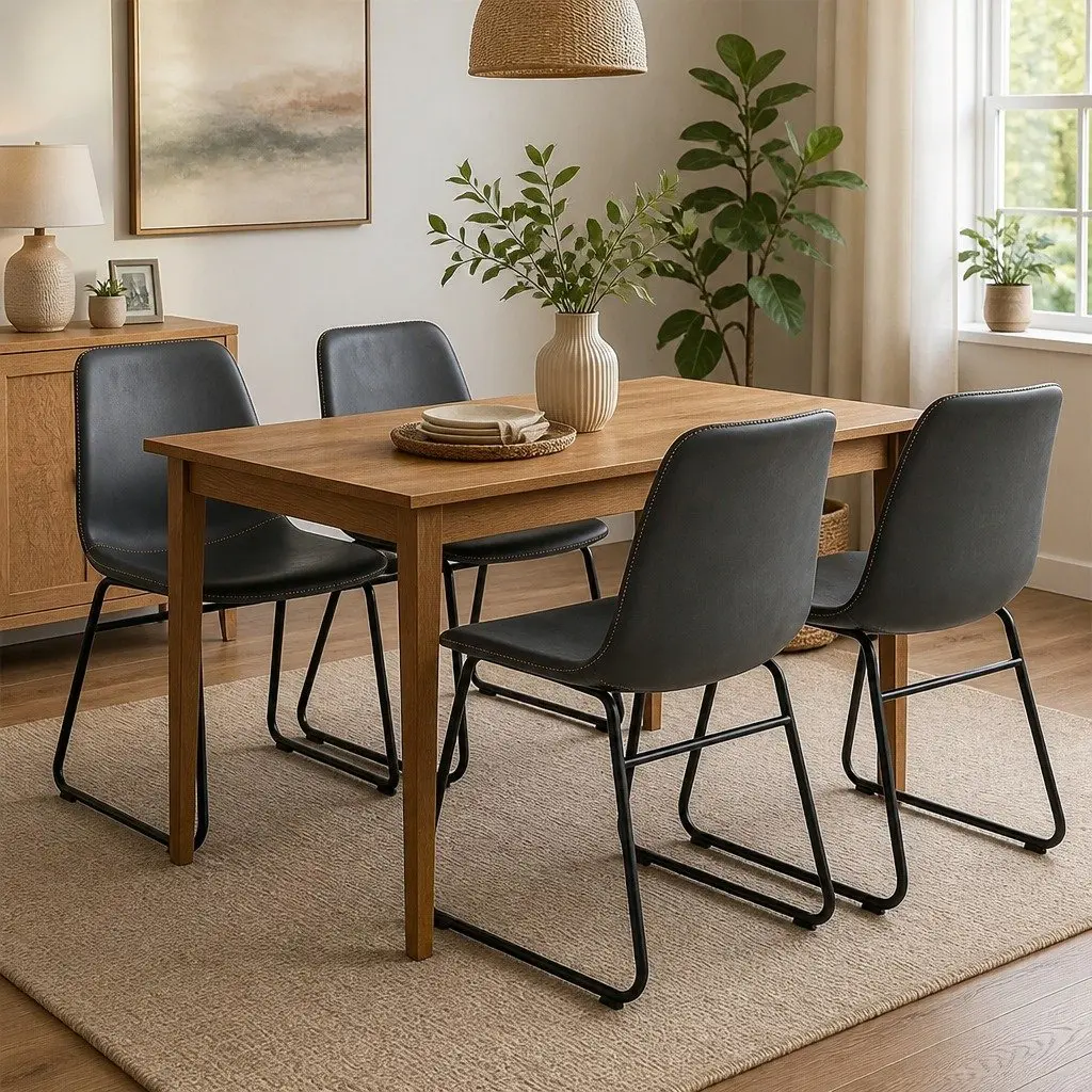 Dining Chairs Faux Leather Moulded Ergonomic Set of 4 Black