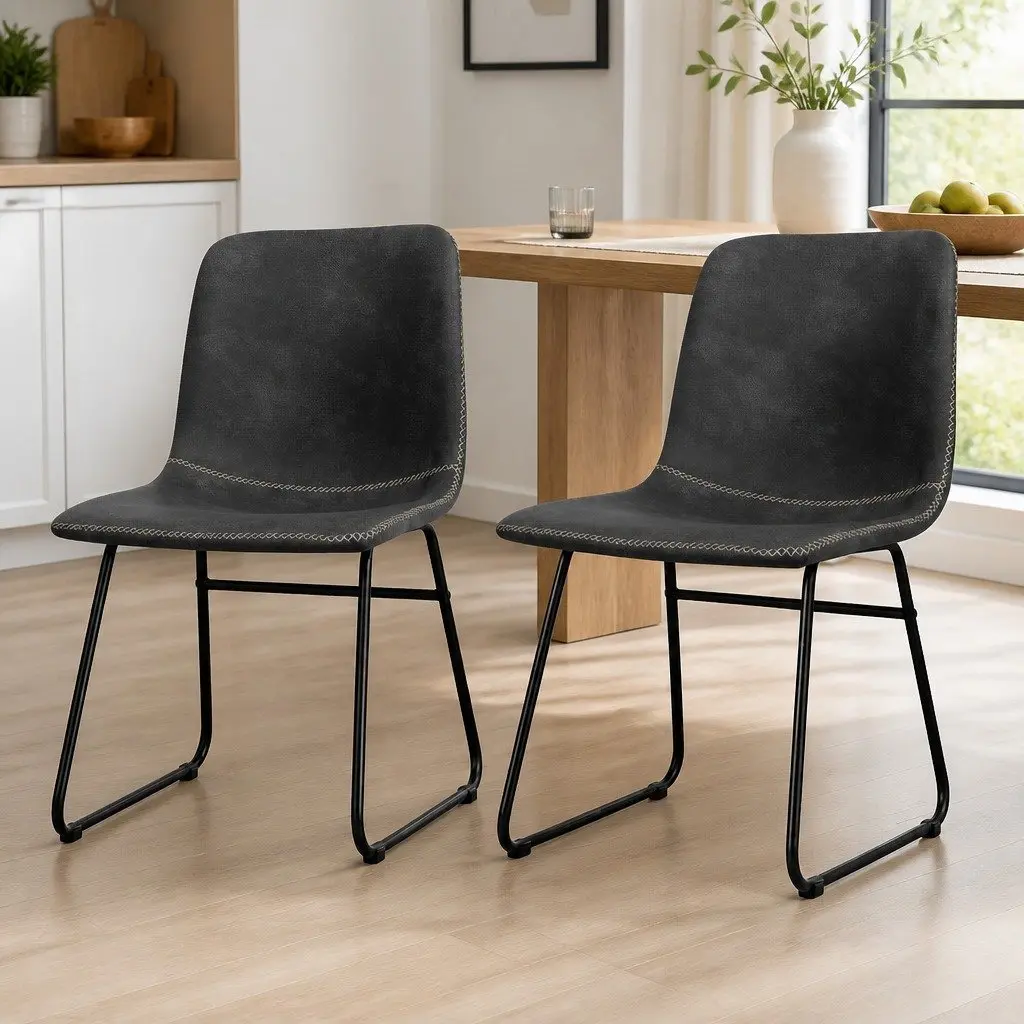 Dining Chairs Faux Leather Moulded Ergonomic Set of 4 Black