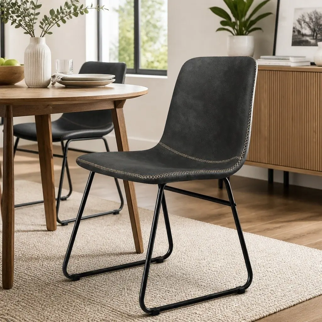 Dining Chairs Faux Leather Moulded Ergonomic 44 cm L x 55 cm W x 81 cm H Black Set of 6