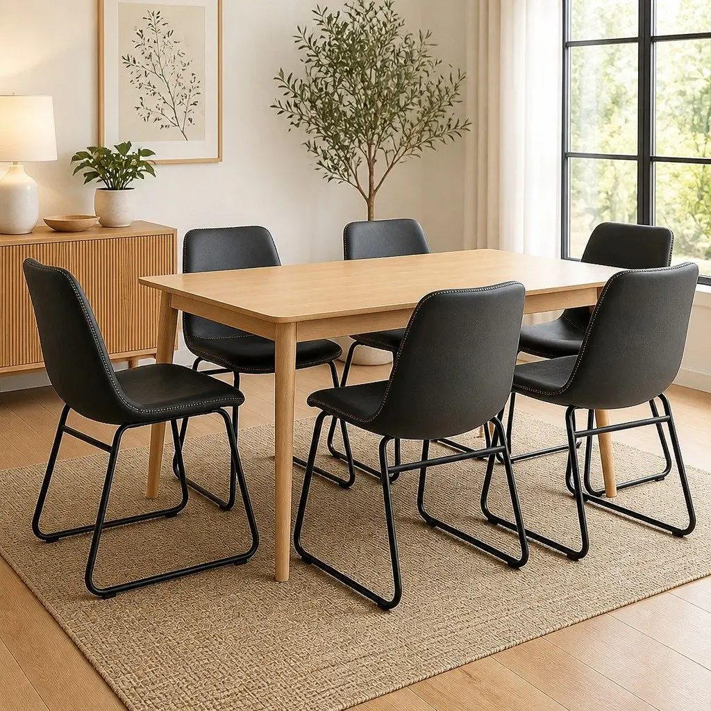 Dining Chairs Faux Leather Moulded Ergonomic 44 cm L x 55 cm W x 81 cm H Black Set of 6