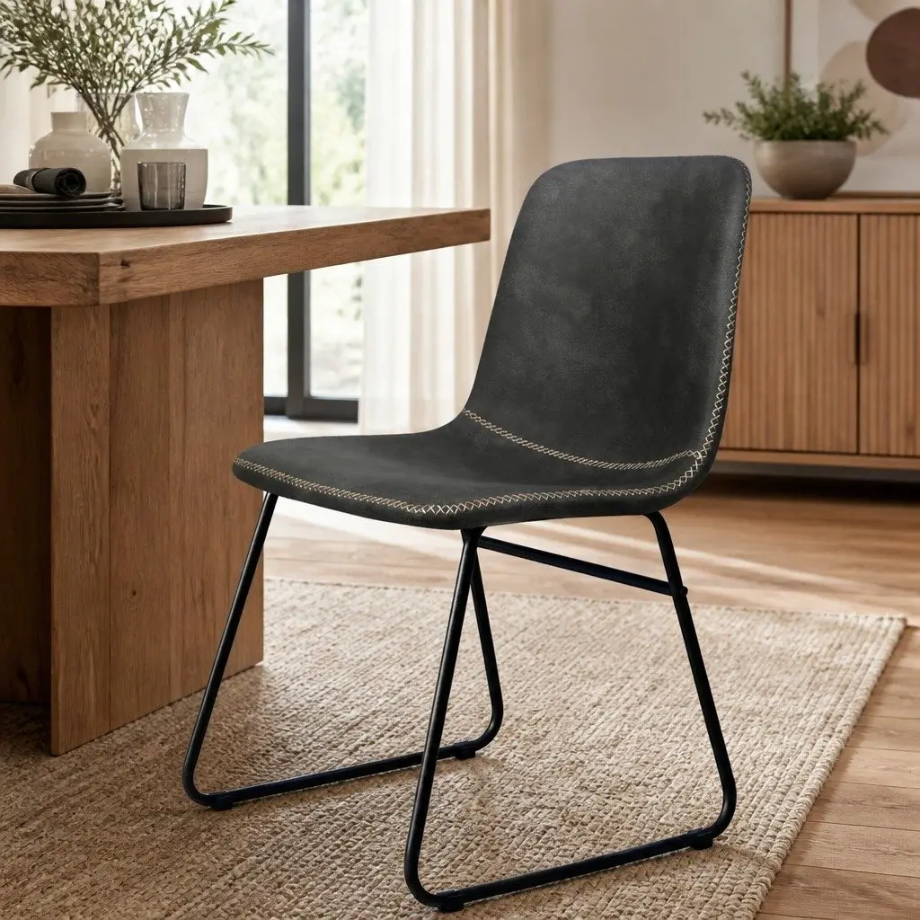 Dining Chairs Faux Leather Black Set of 8 Retro Style Kitchen Seat