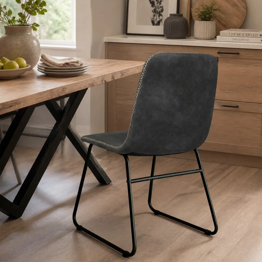 Dining Chairs Faux Leather Black Set of 8 Retro Style Kitchen Seat