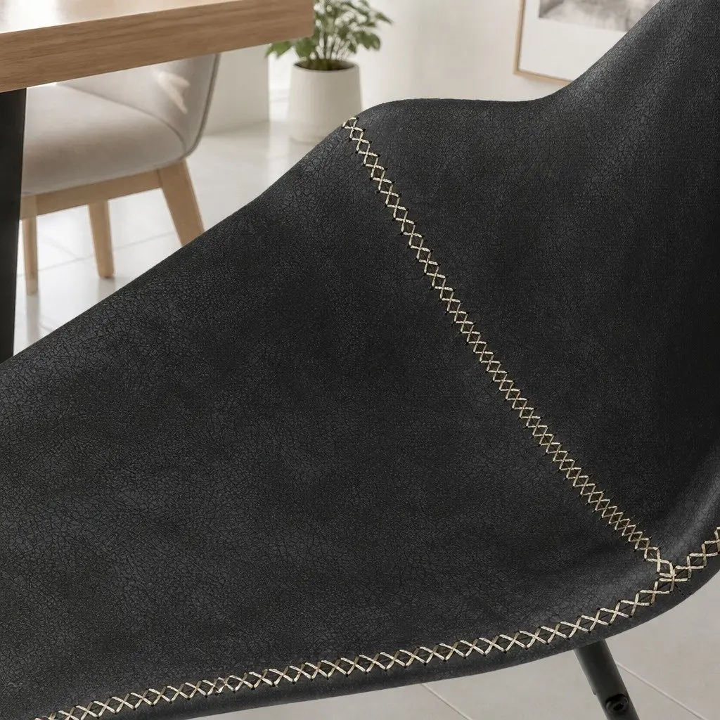 Dining Chairs Faux Leather Black Set of 8 Retro Style Kitchen Seat