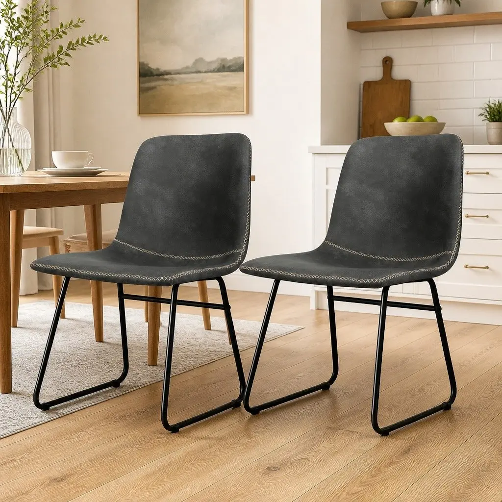 Dining Chairs Faux Leather Black Set of 8 Retro Style Kitchen Seat