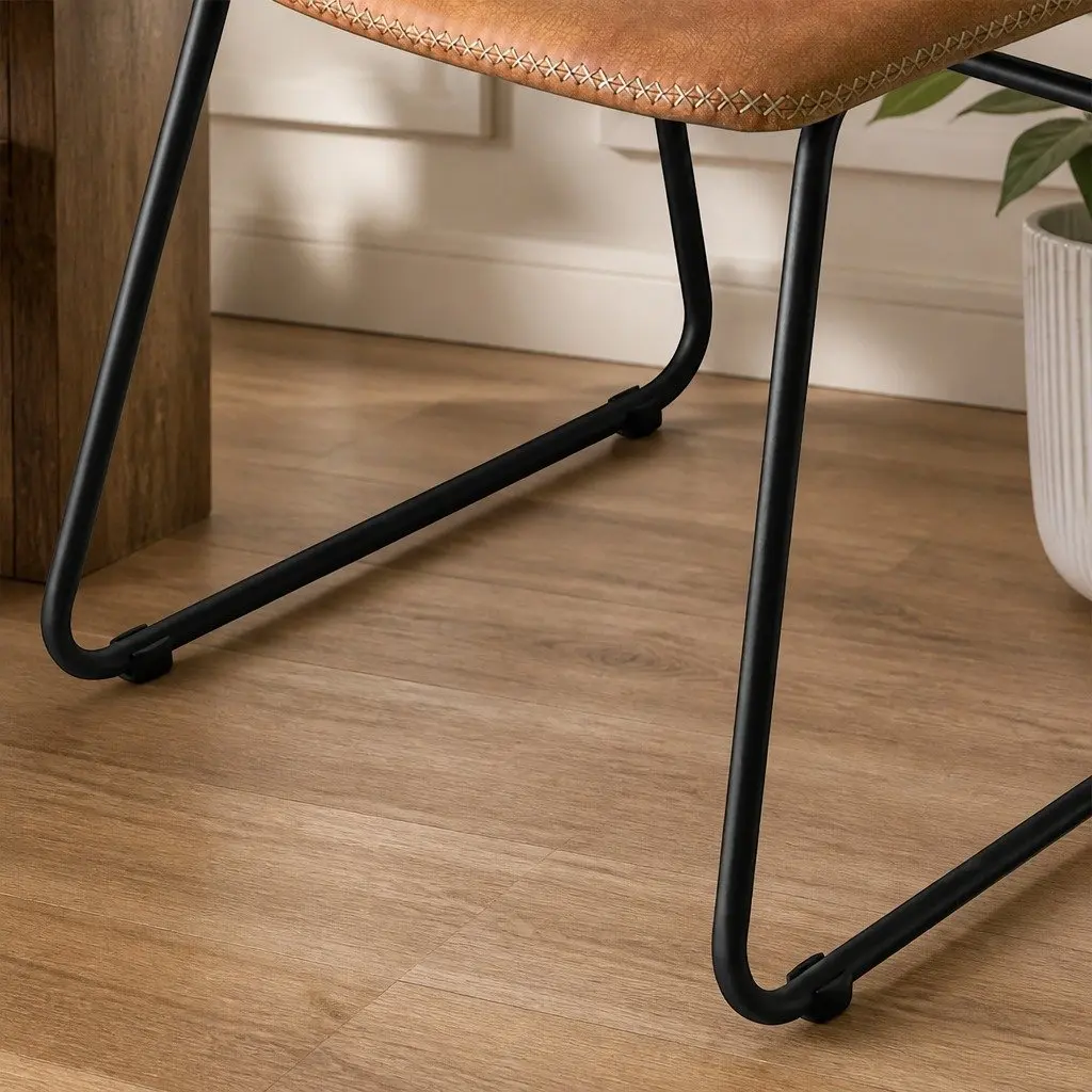 Dining Chair Set of 4 PU Leather Padded Seat Brown Steel Legs