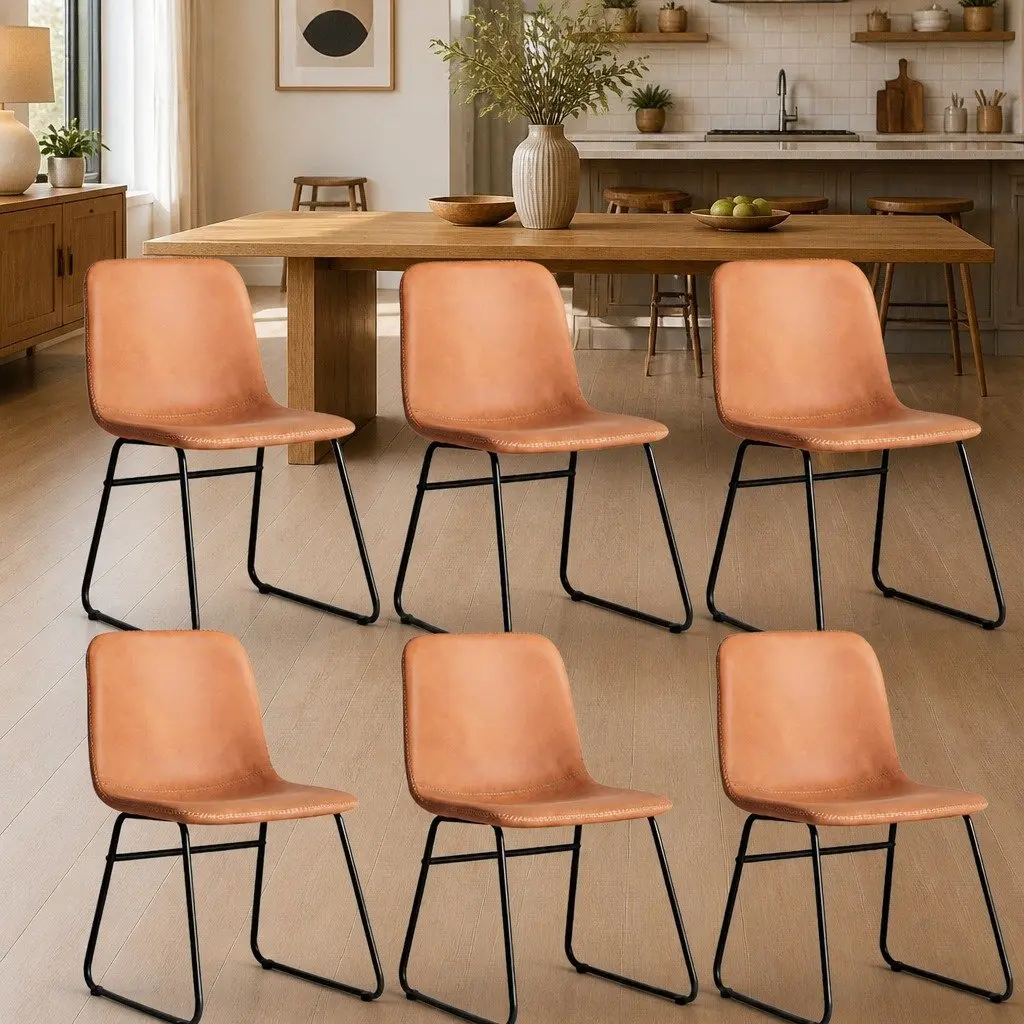 Dining Chairs Set of 6 Kitchen Seating PU Leather Upholstered Ergonomic Design