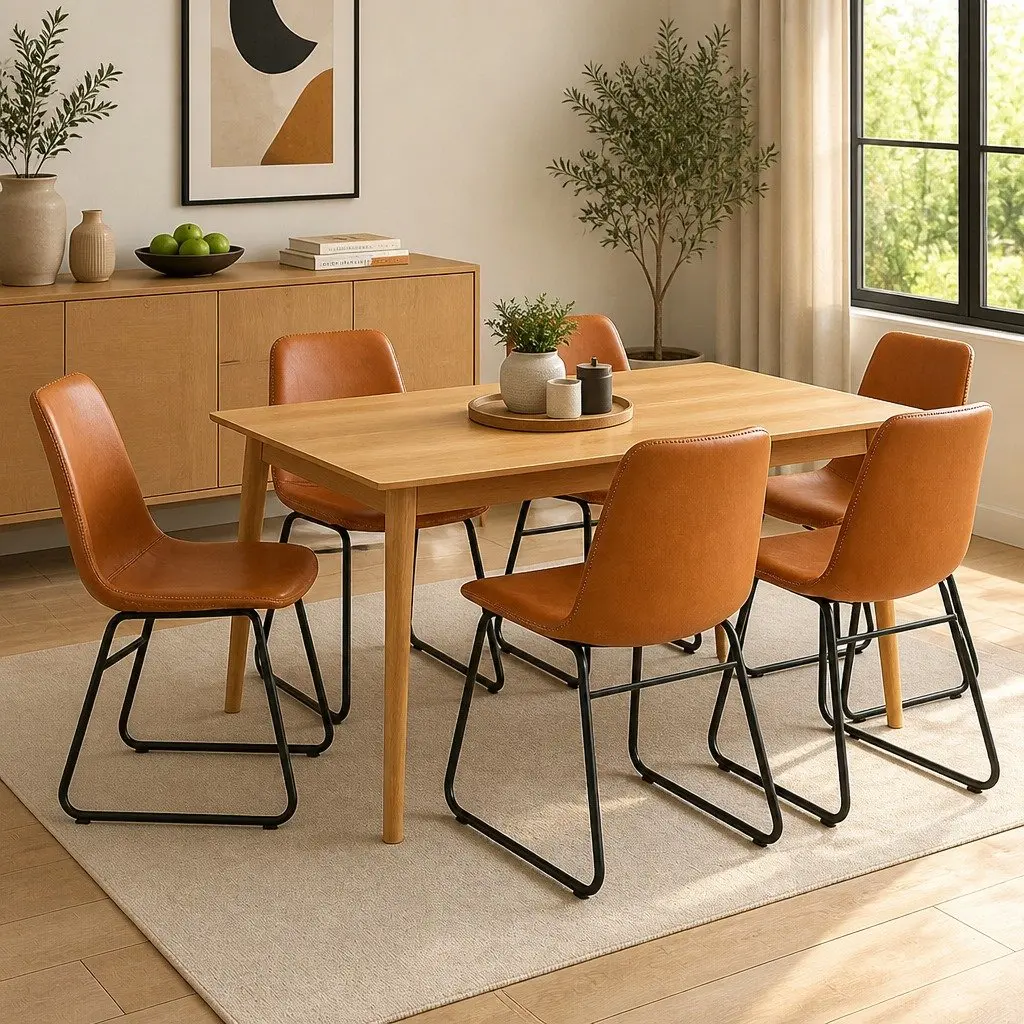 Dining Chairs Set of 6 Kitchen Seating PU Leather Upholstered Ergonomic Design