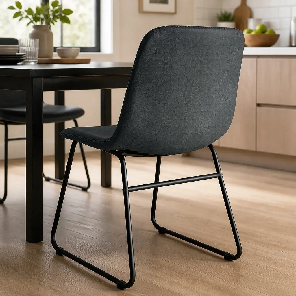 Dining Chairs Set of 2 Retro Faux Leather Ergonomic Black