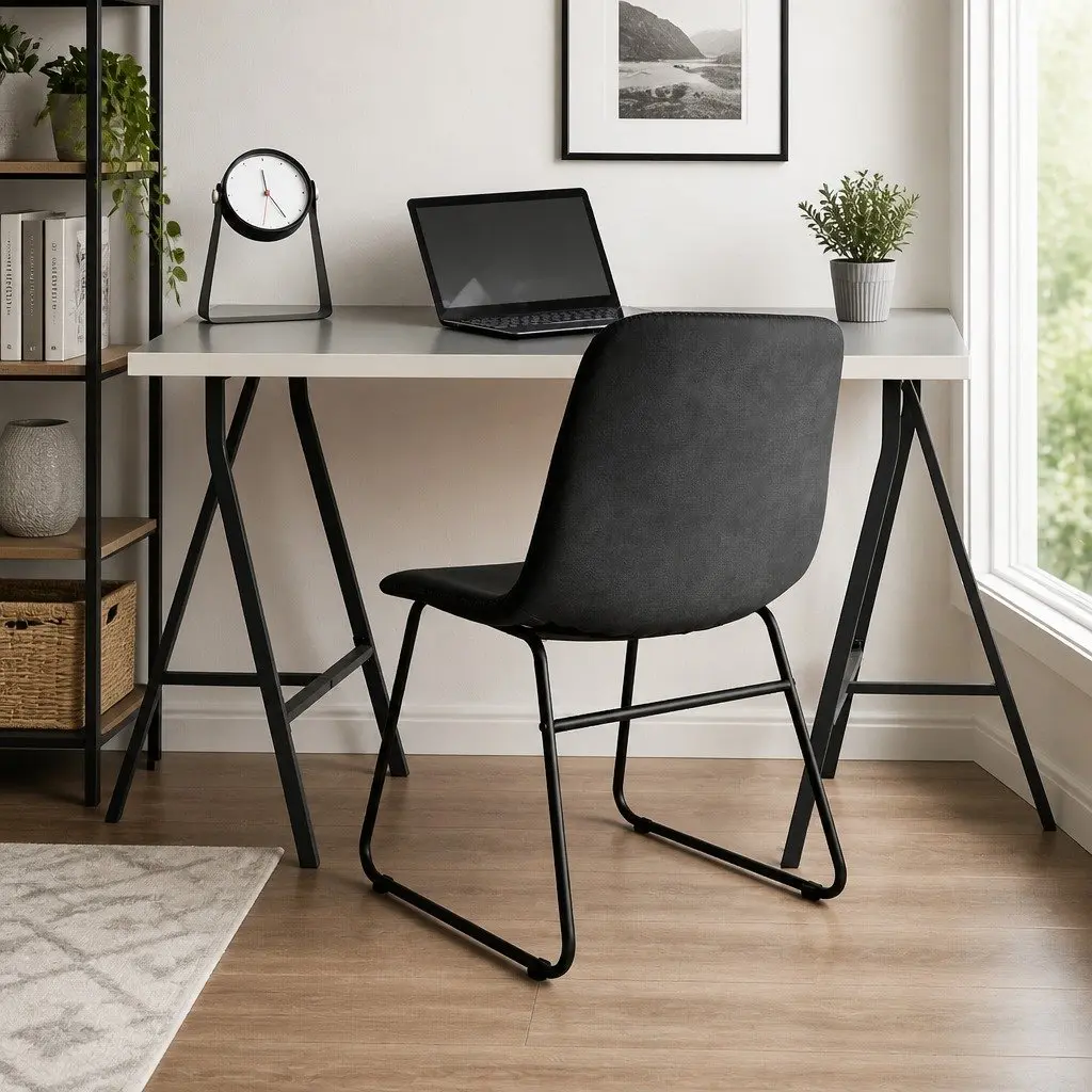 Dining Chairs Set of 2 Retro Faux Leather Ergonomic Black