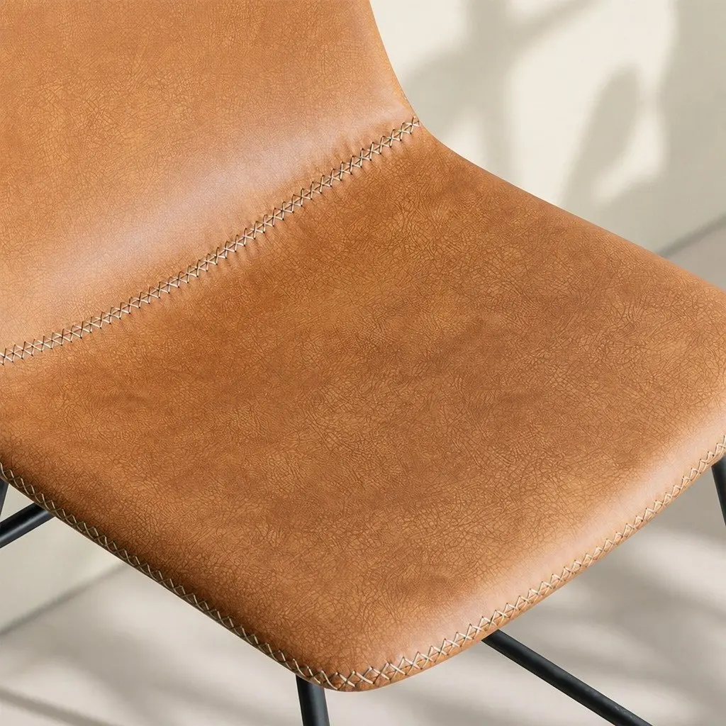 Dining Chairs Faux Leather Brown Set of 2 Sleigh Legs