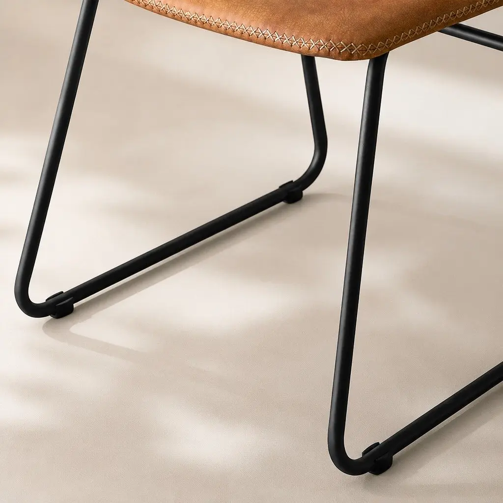 Dining Chairs Faux Leather Brown Set of 2 Sleigh Legs