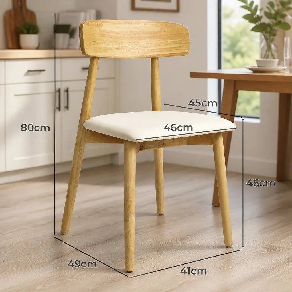 Dining Chairs Ergonomic PU Leather Seat Natural Rubberwood Frame Set of 4