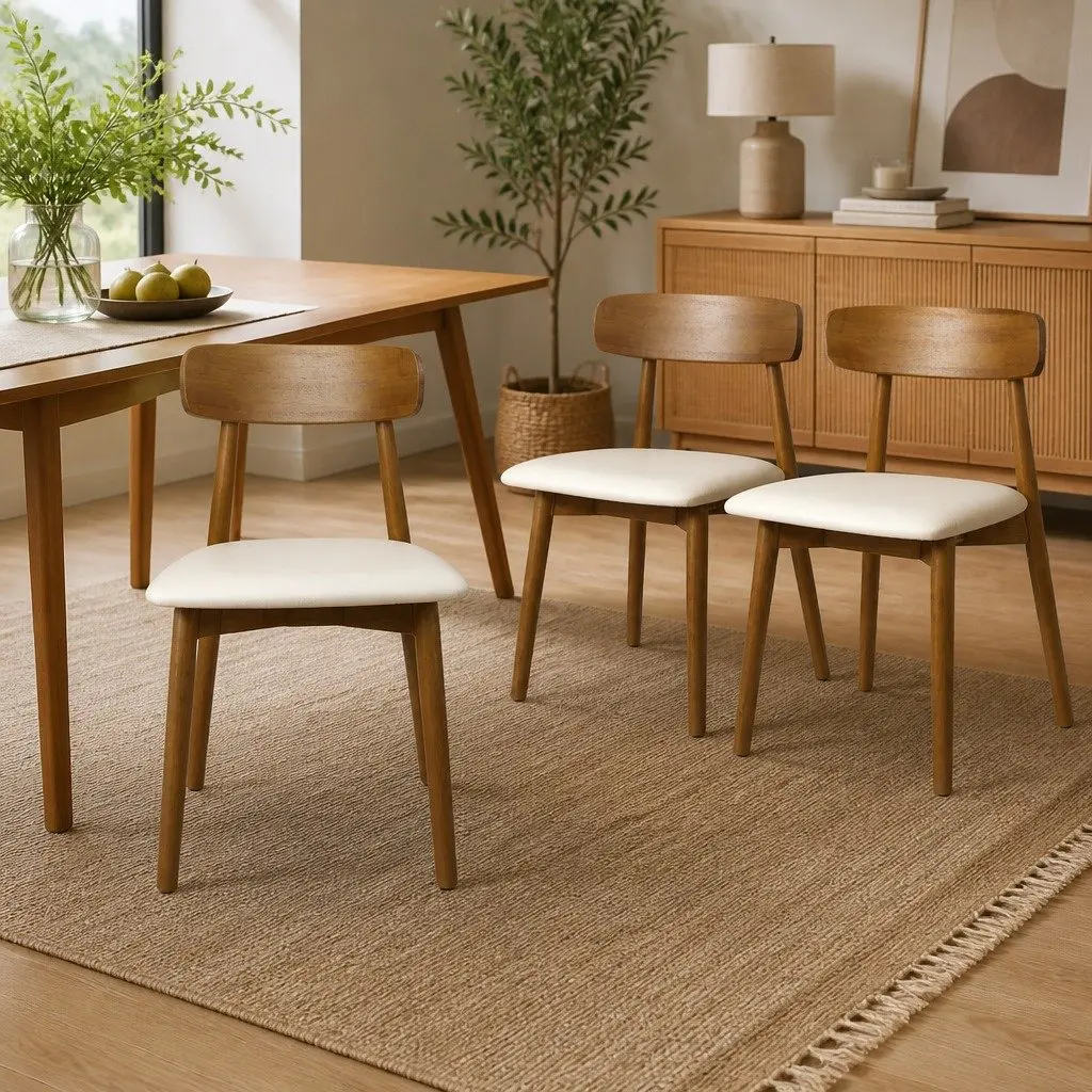 Set of 4 Ergonomic Dining Chairs Walnut Rubberwood PU Leather Curved Backrest