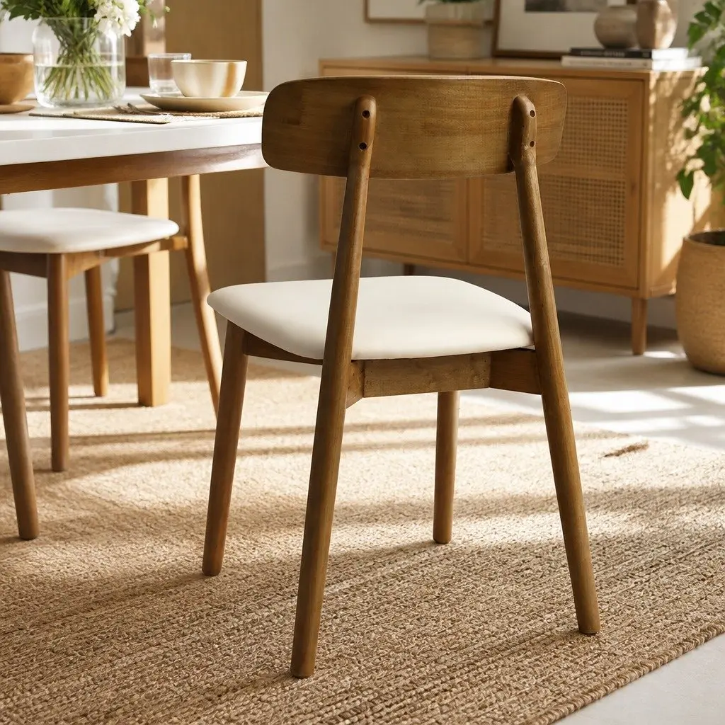 Set of 4 Ergonomic Dining Chairs Walnut Rubberwood PU Leather Curved Backrest
