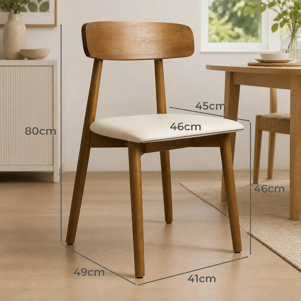 Set of 4 Ergonomic Dining Chairs Walnut Rubberwood PU Leather Curved Backrest