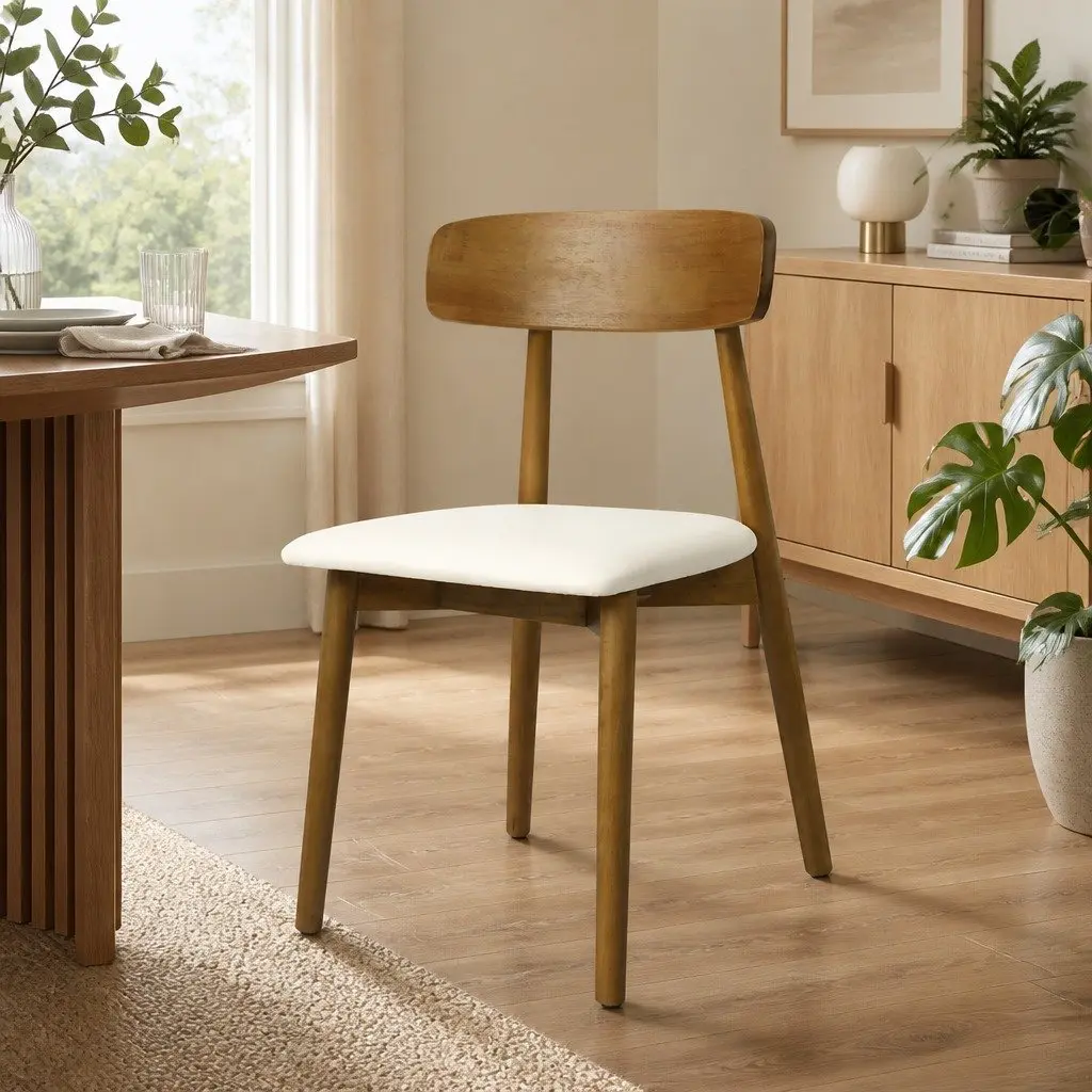 Set of 4 Ergonomic Dining Chairs Walnut Rubberwood PU Leather Curved Backrest