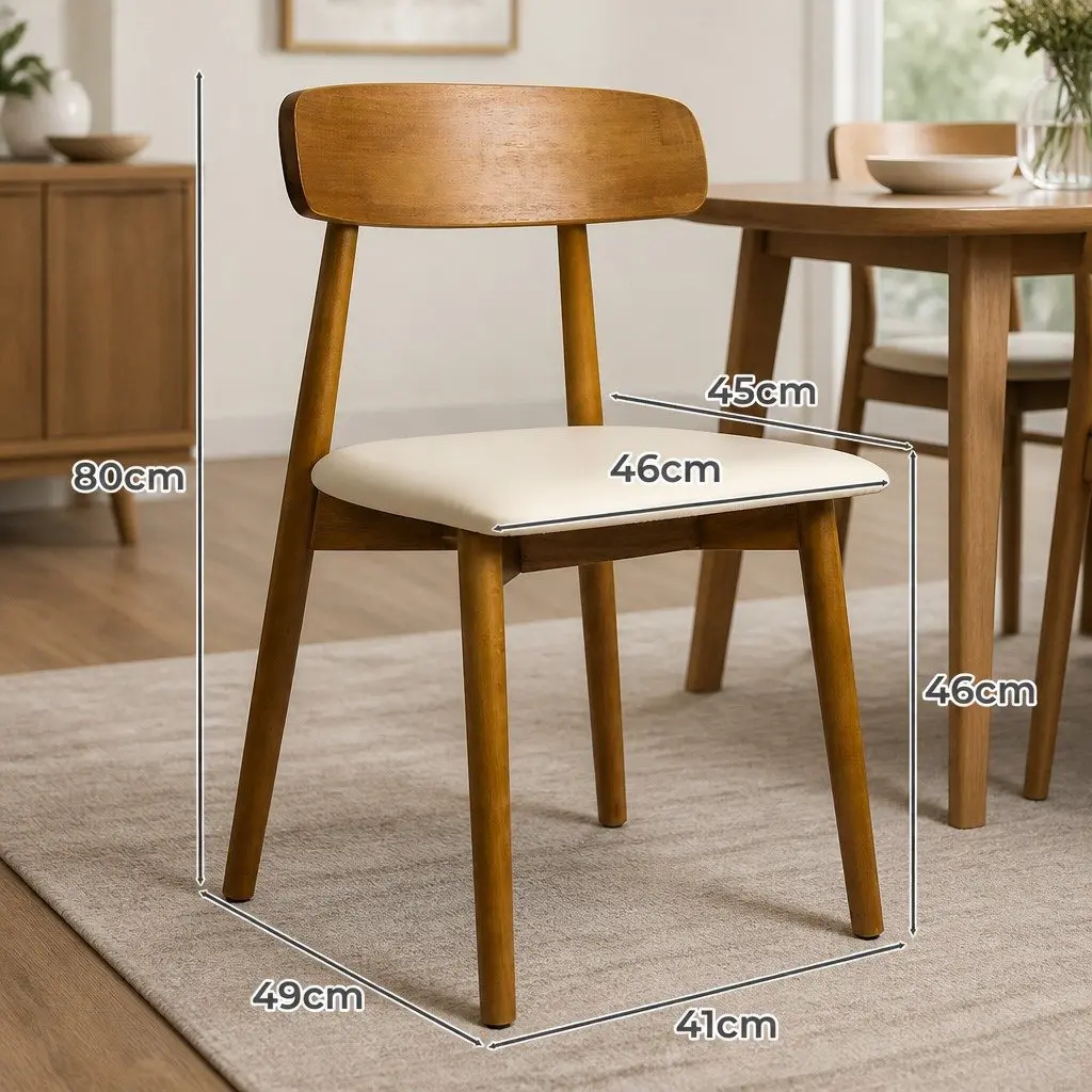 Dining Chairs Set of 6 Rubber Wood PU Leather Curved Backrest Walnut