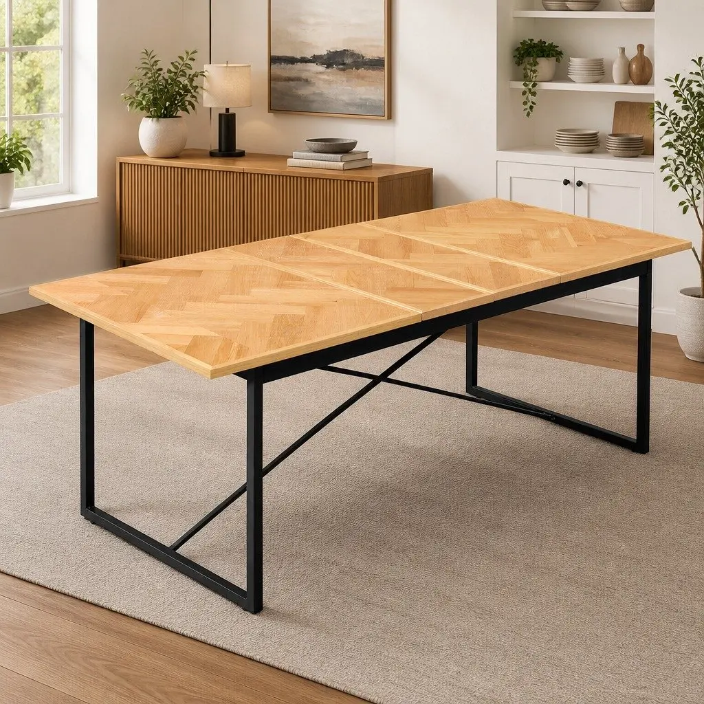 Extendable Dining Table MDF Steel Frame Rectangle 1.5m to 2.1m Brown