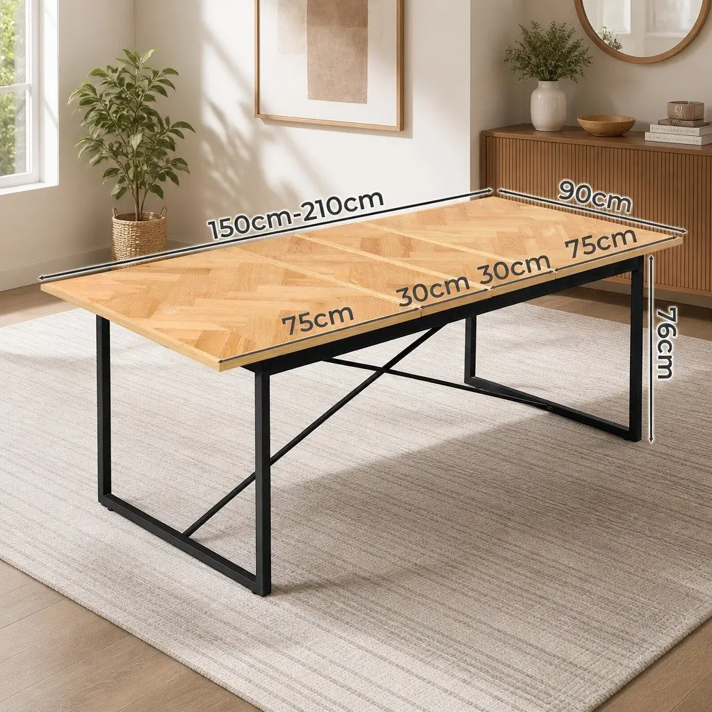 Extendable Dining Table MDF Steel Frame Rectangle 1.5m to 2.1m Brown