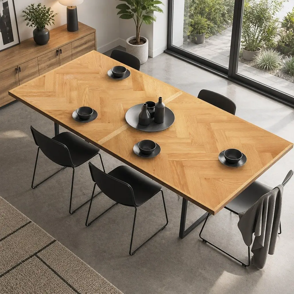 Extendable Dining Table MDF Steel Frame Rectangle 1.5m to 2.1m Brown