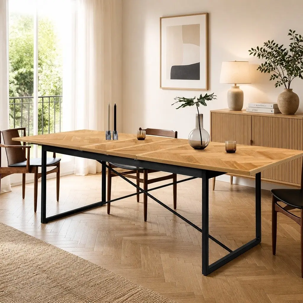 Extendable Dining Table MDF Steel Frame Rectangle 1.5m to 2.1m Brown