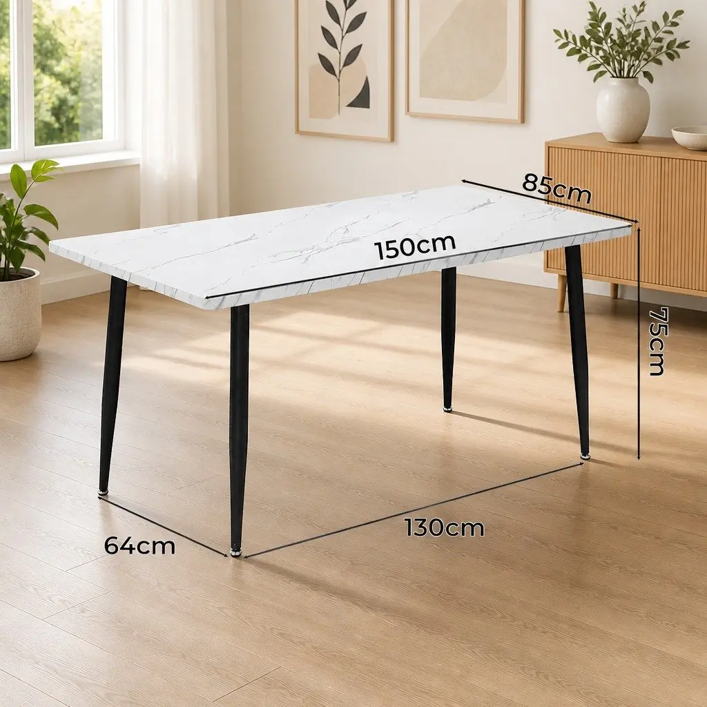 Dining Table MDF Top 150cm Steel Frame White