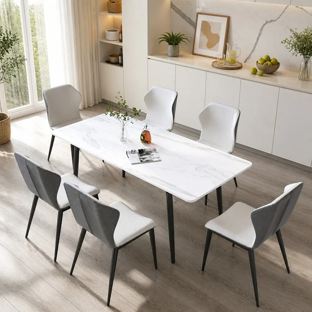 Dining Table MDF Top 150cm Steel Frame White