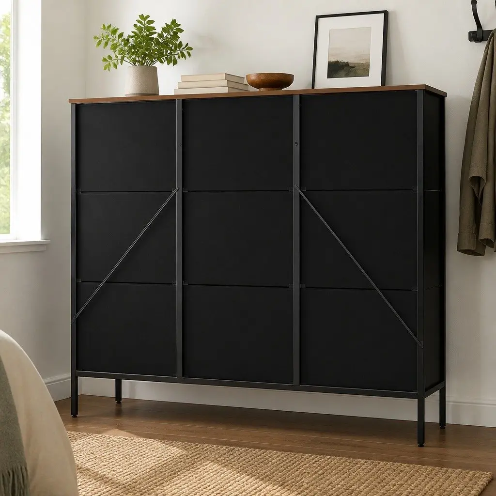 9 Drawer Chest of Drawers Vintage Tallboy Dresser Storage Cabinet Brown