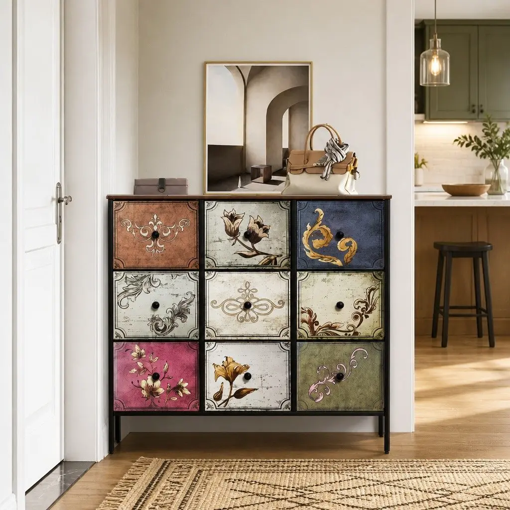 9 Drawer Chest of Drawers Vintage Tallboy Dresser Storage Cabinet Brown