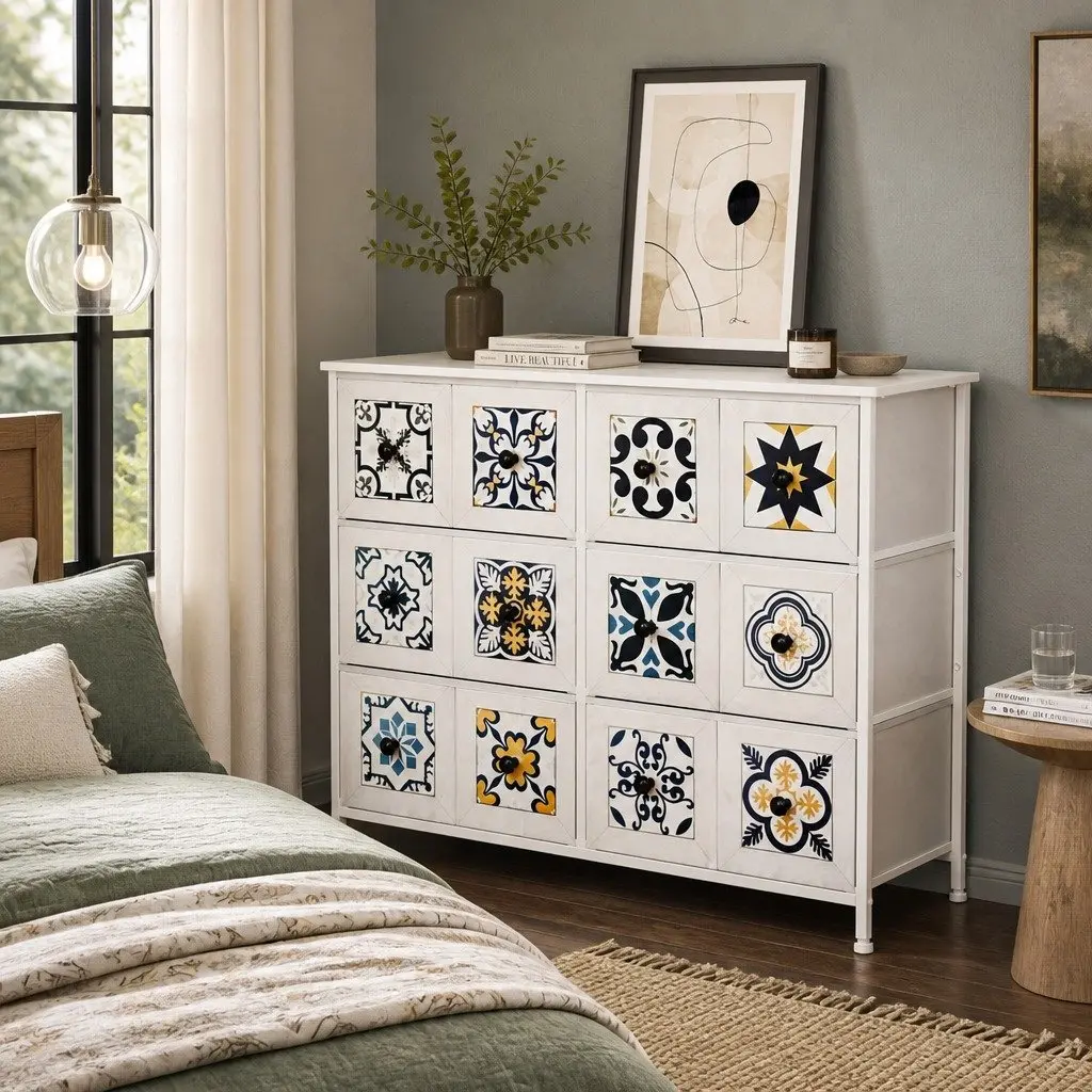6 Drawer Chest of Drawers Storage Cabinet MDF Steel Frame White