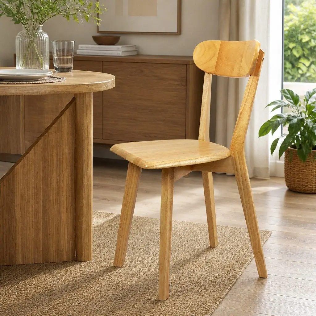 Dining Chairs Wooden Set of 2 Kitchen Seat Ergonomic Curved Backrest Natural