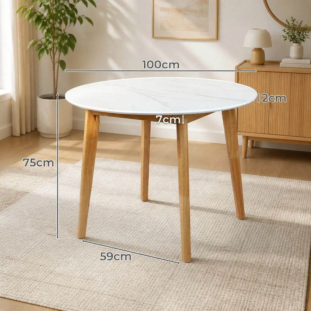 Round Dining Table Rubberwood Base 100cm White