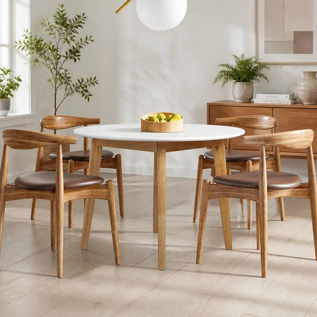 Round Dining Table Rubberwood Base 100cm White