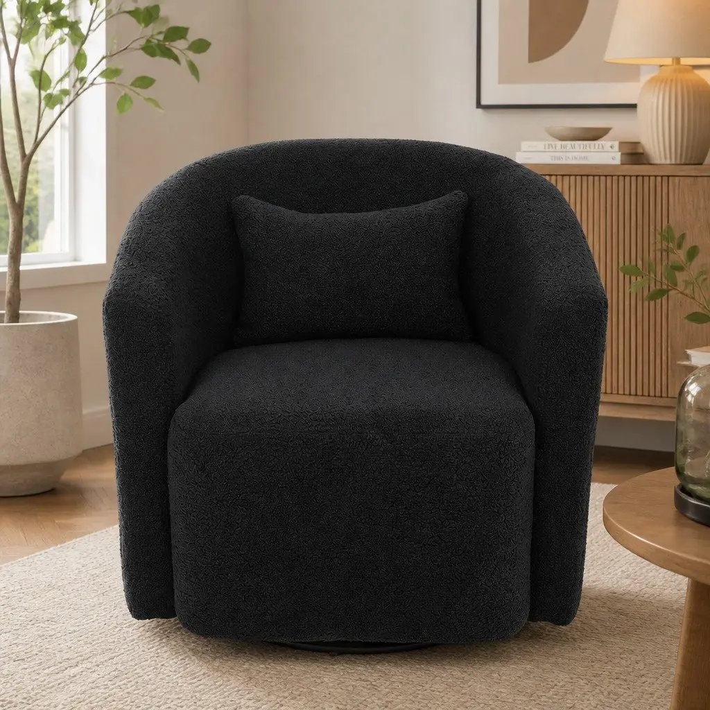 Swivel Armchair Sherpa Fleece 73cm x 72cm x 71cm Grey Modern Accent Seat