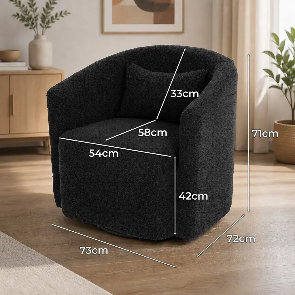 Swivel Armchair Sherpa Fleece 73cm x 72cm x 71cm Grey Modern Accent Seat