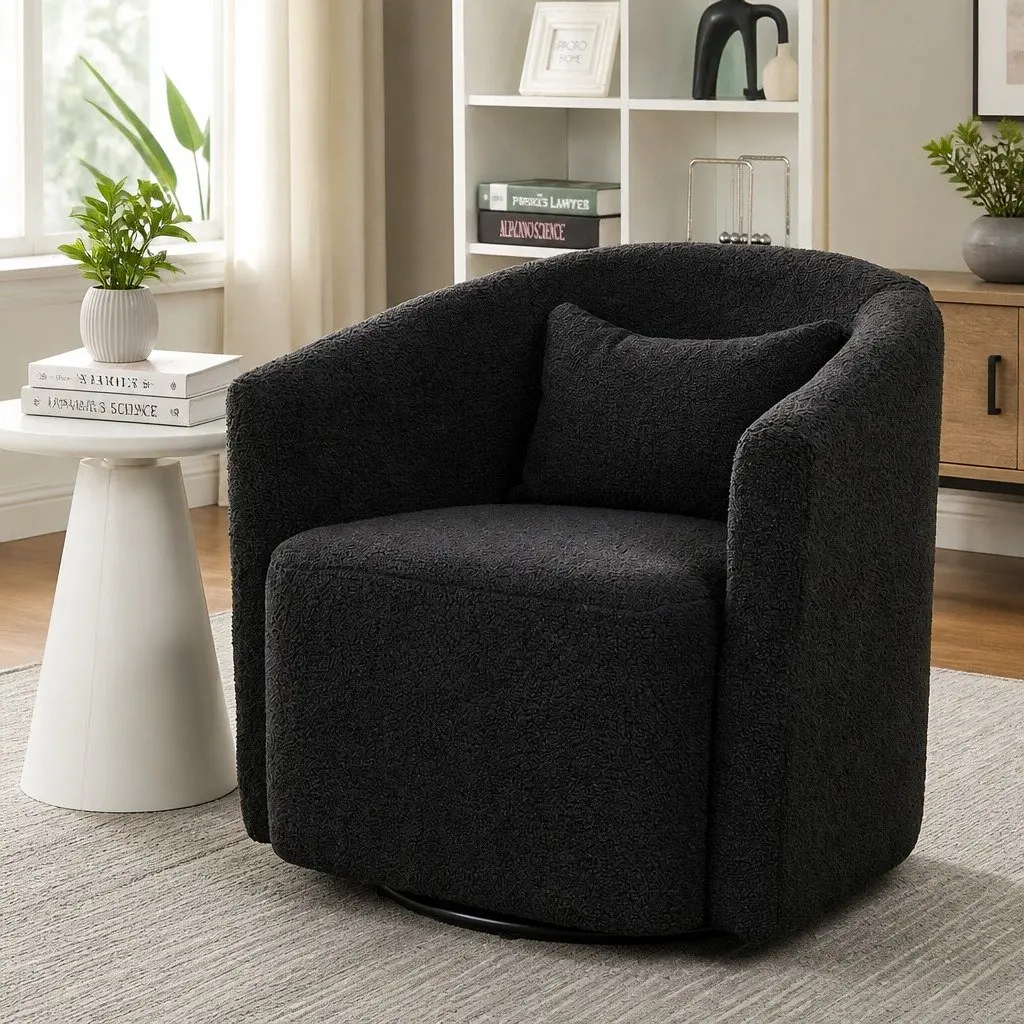 Swivel Armchair Sherpa Fleece 73cm x 72cm x 71cm Grey Modern Accent Seat