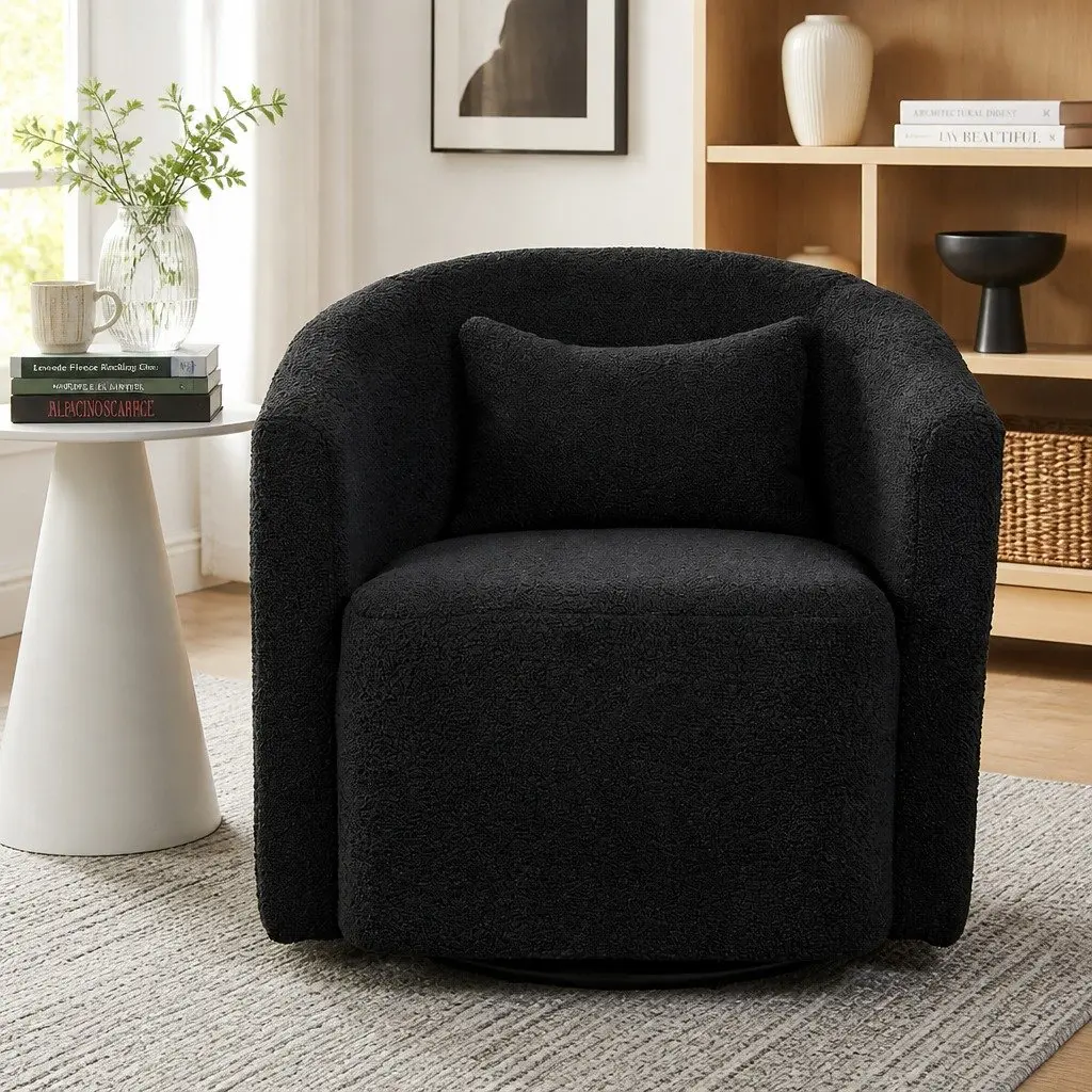 Swivel Armchair Sherpa Fleece 73cm x 72cm x 71cm Grey Modern Accent Seat