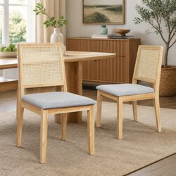 Dining Chairs Set of 2 Rattan Weave Open Back Wooden Lounge Seat Kitchen