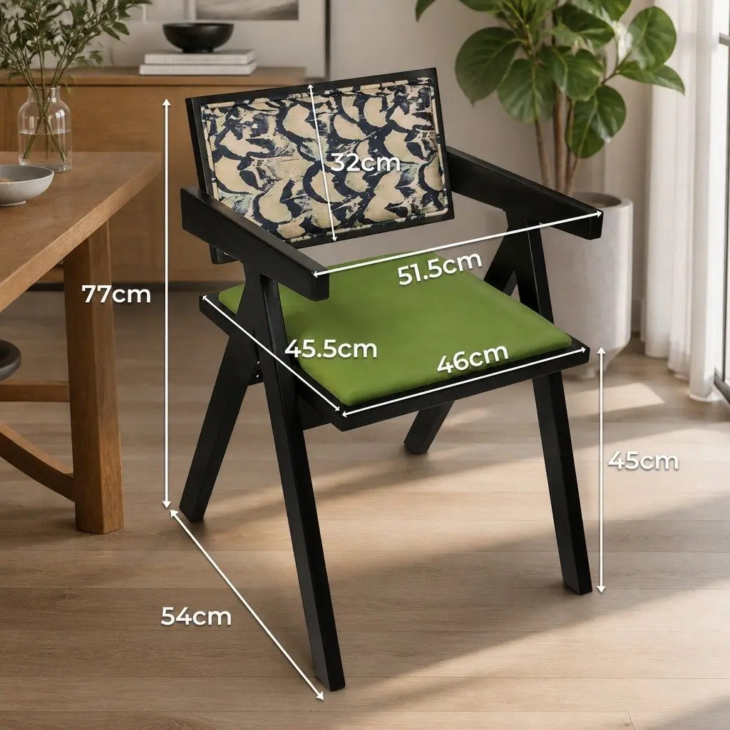 Dining Chair Velvet Upholstered Retro Backrest Solid Rubber Wood Green Black