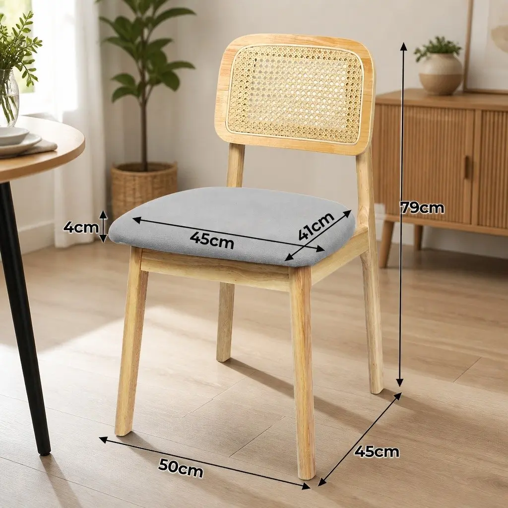 Dining Chair Rattan Wooden Armless Natural 2 Piece