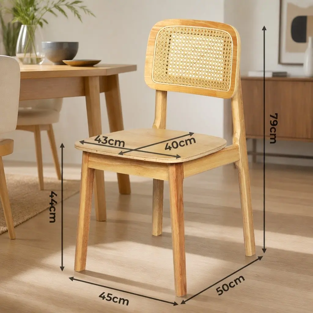 Dining Chair Set of 6 Rattan Wooden Natural Armless Kitchen Chairs