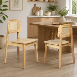 Set of 2 Versatile Dining Chairs with Cane Rattan