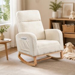 Rocking Chair Ottoman Footrest Set Nursery Living Room Sherpa Fleece Side Pocket