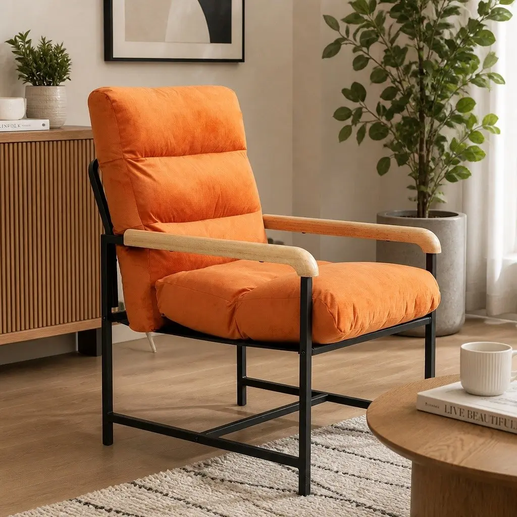 Metal Frame Lounge Accent Chair Velvet Cushion Armchair Living Room Bedroom