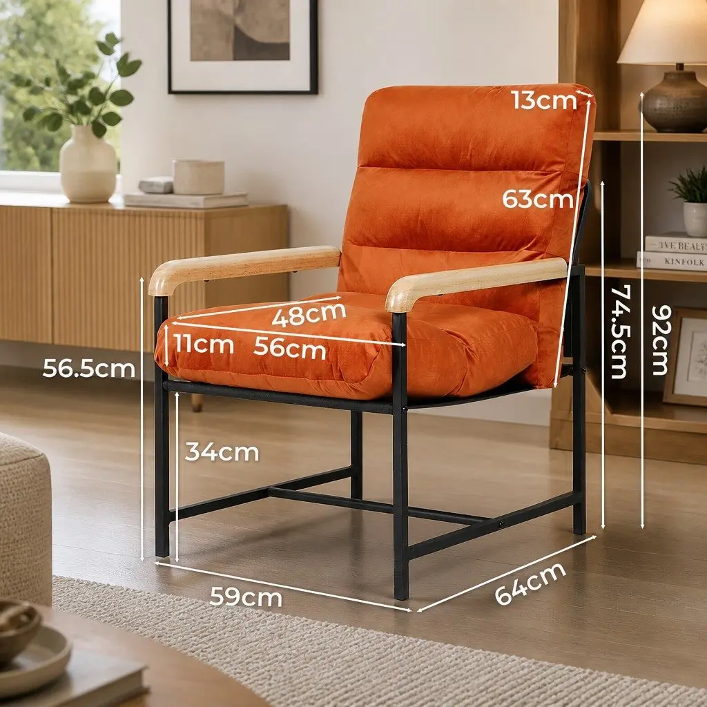 Metal Frame Lounge Accent Chair Velvet Cushion Armchair Living Room Bedroom