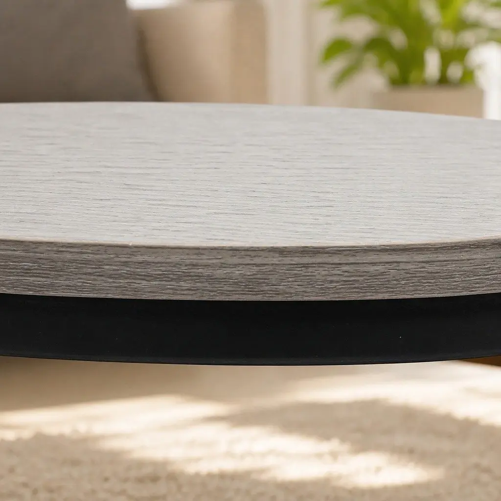 Nesting Coffee Table Set Round Wood Grey 2 Piece Space Saving Metal Frame
