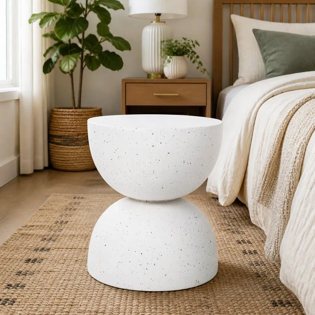 Side Table Terrazzo Magnesium Cement Round 40cm Beige Hourglass