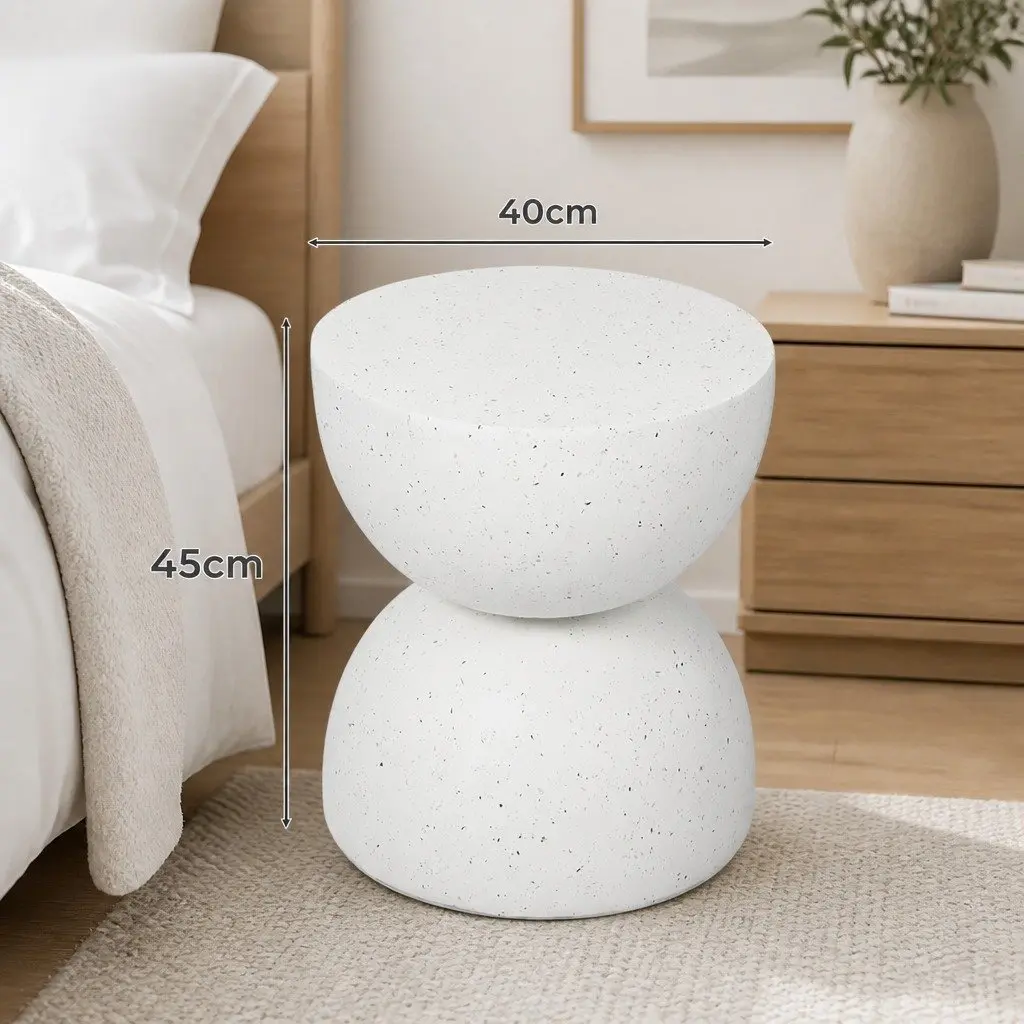 Side Table Terrazzo Magnesium Cement Round 40cm Beige Hourglass