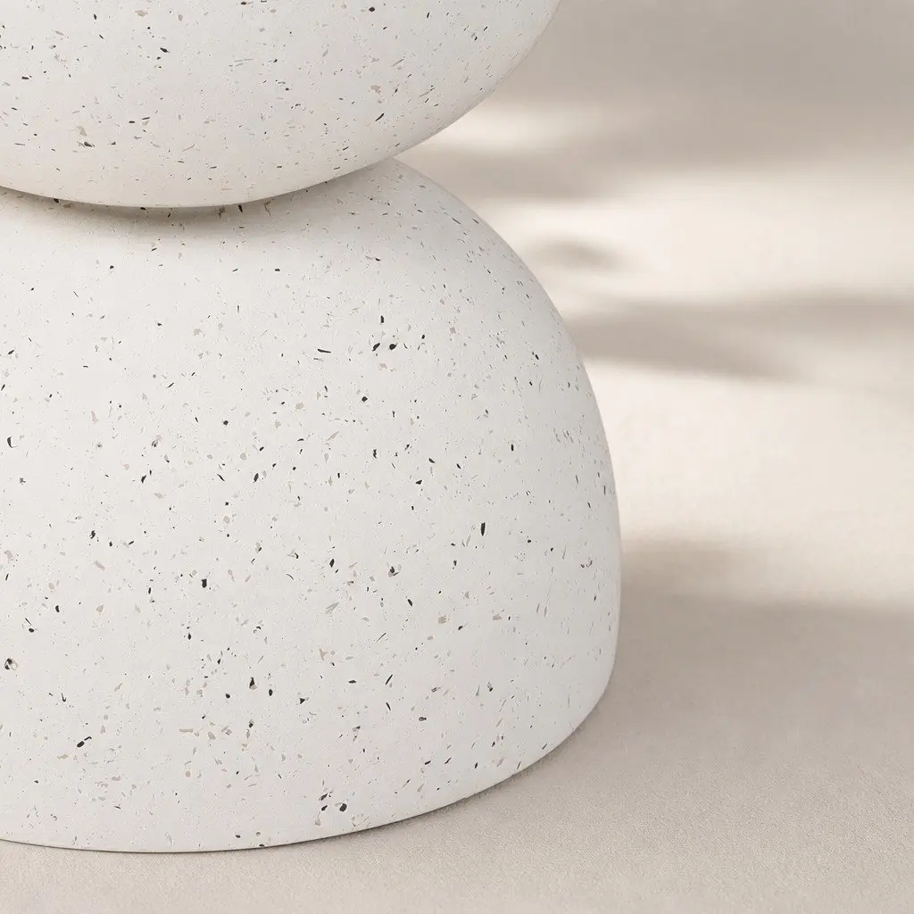 Side Table Terrazzo Magnesium Cement Round 40cm Beige Hourglass